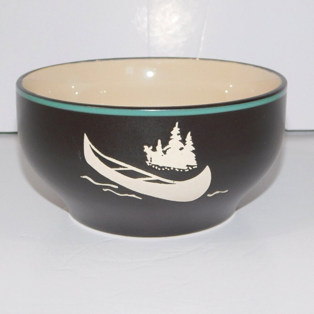 Bass Pro Shops Canoe Soup Cereal Bowl Brown Cream Teal Stoneware